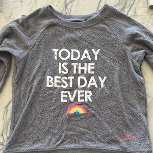 Peace Love World Gray Sweatshirt with Rainbow Accent